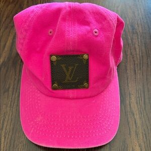 Upcycled Louis Vuitton Vibrant Pink Hat with Logo Patch